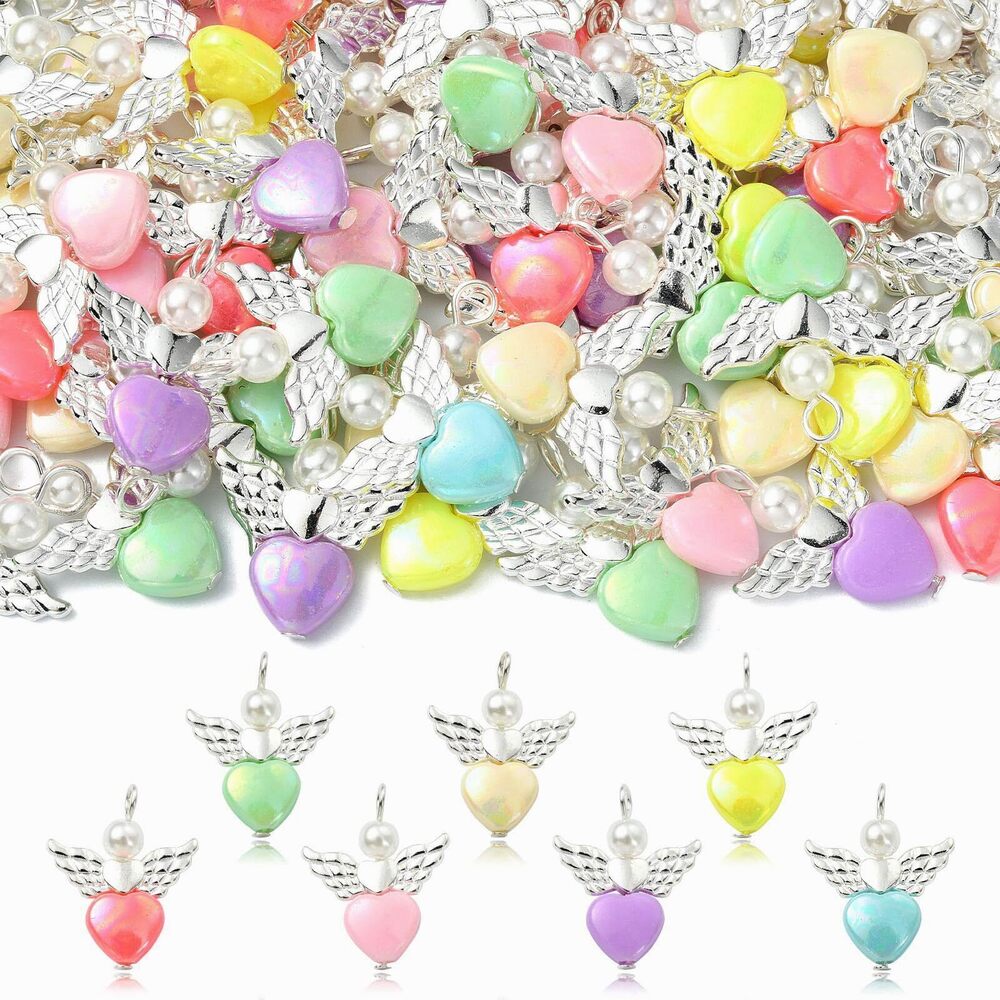 1994 100 pcs Mixed Colors Heart Angel Theme Acrylic Alloy Charms Cute Fairy